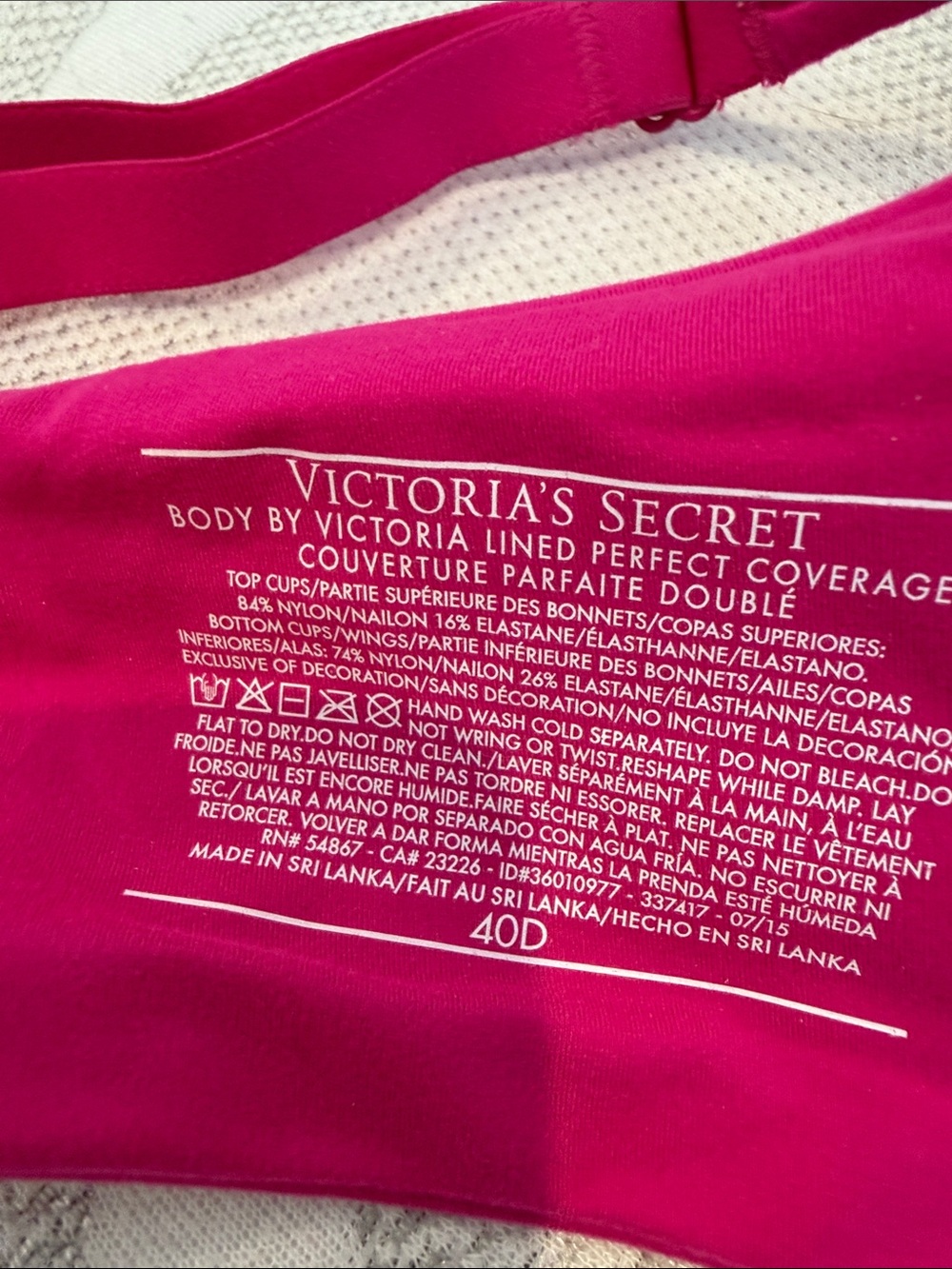 Victoria's Secret Hot Pink 40D Seamless T-Shirt Bra